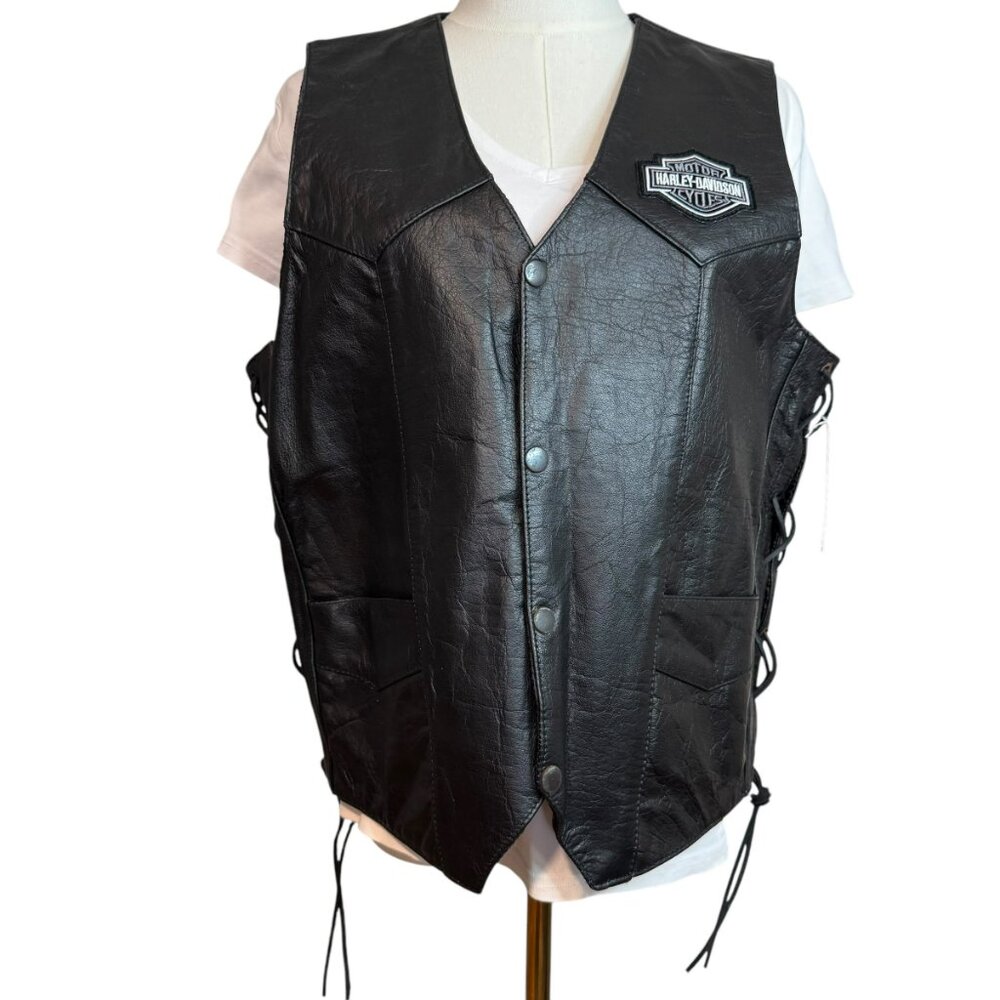 Harley Davidson Vest Mens Sz 44 Black Leather Legendary Eagle Patch Moto… - Picture 6 of 6